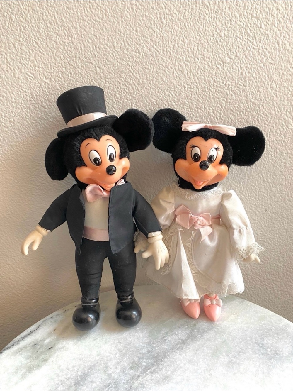 Vintage Classic Black & White Wedding Mouse Plush Pair - Mickey & Minnie Style